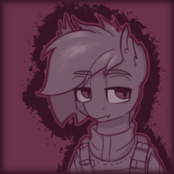 Size: 1280x1280 | Tagged: safe, artist:zebra, ponerpics import, oc, oc only, oc:ksen autumn, bat pony, bust, kevlar vest, portrait, solo, tactical vest, tom clancy's wildlands, torn ear