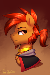 Size: 2000x3000 | Tagged: safe, artist:jedayskayvoker, derpibooru import, oc, oc:st anger, pony, beard, bust, cape, clothes, facial hair, goatee, icon, looking at you, male, ponytail, portrait, sketch, solo, stallion