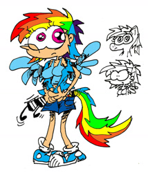 Size: 1236x1444 | Tagged: safe, artist:andreu-t, derpibooru import, rainbow dash, human, female, humanized, simple background, solo, tail, tailed humanization, white background, winged humanization, wings