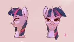 Size: 3840x2160 | Tagged: safe, artist:naafreelanceartist, derpibooru import, twilight sparkle, pony, unicorn, bandaid, bust, female, grin, lidded eyes, looking at you, looking to side, looking to the left, mare, nose bandaid, simple background, smiling, smiling at you, solo