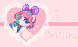 Size: 1280x768 | Tagged: safe, artist:fenix-artist, derpibooru import, oc, oc only, earth pony, pony, blushing, bow, coat markings, commission, female, hair bow, heart, hearts and hooves day, holiday, mare, multicolored hair, one eye closed, solo, unshorn fetlocks, valentine's day, wink, ych result