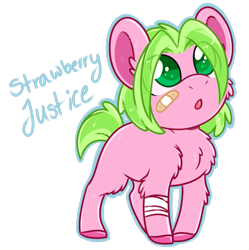 Size: 695x697 | Tagged: safe, artist:esmeia, derpibooru import, oc, oc only, oc:strawberry justice, earth pony, pony, bandage, bandaid, earth pony oc, foal, simple background, solo, transparent background