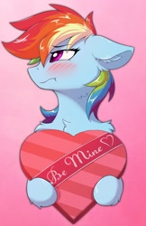 Size: 1240x1915 | Tagged: safe, artist:wolfypon, derpibooru import, rainbow dash, pegasus, pony, blushing, box of chocolates, cute, ear fluff, ears, female, floppy ears, gradient background, holiday, mare, solo, tsunderainbow, tsundere, valentine's day, ych example, your character here