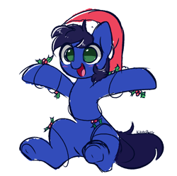 Size: 4320x4288 | Tagged: safe, artist:kittyrosie, derpibooru import, oc, oc only, earth pony, pony, 2021, christmas, cute, earth pony oc, hat, holiday, holly, ocbetes, open mouth, santa hat, simple background, solo, white background