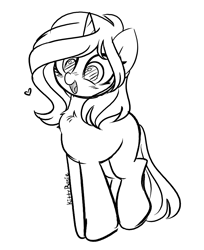 Size: 3062x3754 | Tagged: safe, artist:kittyrosie, derpibooru import, oc, oc only, pony, unicorn, chest fluff, floating heart, heart, horn, monochrome, open mouth, sketch, unicorn oc