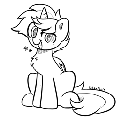 Size: 3392x3273 | Tagged: safe, artist:kittyrosie, derpibooru import, oc, oc only, alicorn, pony, alicorn oc, chest fluff, gritted teeth, horn, monochrome, sitting, sketch, wings