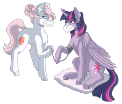 Size: 3300x2800 | Tagged: safe, artist:kikirdcz, derpibooru import, nurse redheart, twilight sparkle, twilight sparkle (alicorn), alicorn, pony, mask, simple background, transparent background