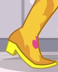 Size: 236x293 | Tagged: safe, screencap, applejack, equestria girls, boots, cowboy boots, high heel boots, pictures of legs, solo