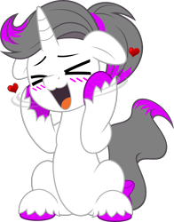 Size: 3917x5000 | Tagged: safe, alternate version, artist:jhayarr23, derpibooru import, oc, oc only, oc:hazel radiate, pony, unicorn, :3, ><, alternate character, blushing, bow, colored hooves, commission, commissioner:biohazard, cute, daaaaaaaaaaaw, diabetes, ears, excited, eyebrows, eyelashes, eyes closed, fangirling, female, floppy ears, heart, high res, highlights, horn, mare, ocbetes, open mouth, ponytail, simple background, sitting, solo, tail, tail bow, transparent background, unicorn oc, unshorn fetlocks, ych result