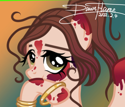 Size: 1242x1062 | Tagged: safe, artist:dawnflame, derpibooru import, earth pony, pony, colored hooves, female, indian, jewelry, mare, messy mane, misleading thumbnail, not blood, ring, solo