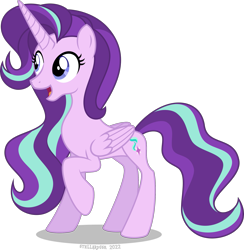 Size: 2045x2093 | Tagged: safe, artist:stellardusk, derpibooru import, starlight glimmer, alicorn, pony, alicornified, cutie mark, female, high res, mare, older, older starlight glimmer, open mouth, princess starlight glimmer, race swap, raised hoof, raised leg, simple background, solo, starlicorn, transparent background, xk-class end-of-the-world scenario