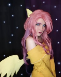 Size: 1080x1350 | Tagged: safe, derpibooru import, fluttershy, human, bare shoulders, clothes, cosplay, costume, irl, irl human, photo, stars