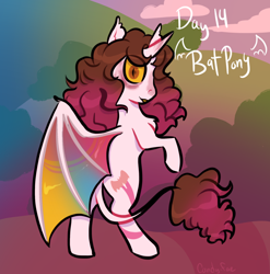 Size: 2020x2048 | Tagged: safe, artist:carconutty, derpibooru import, oc, alicorn, bat pony, bat pony alicorn, pony, bat wings, horn, rearing, solo, wings