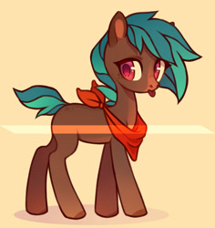 Size: 1024x1083 | Tagged: safe, artist:miioko, derpibooru import, oc, oc only, pony, :p, base used, neckerchief, simple background, solo, tongue, tongue out, yellow background