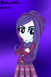 Size: 249x375 | Tagged: safe, artist:yulianapie26, derpibooru import, rarity, equestria girls, abstract background, base used, clothes, clothes swap, crystal prep academy uniform, female, frown, school uniform, solo