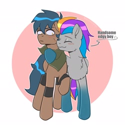 Size: 2048x2048 | Tagged: safe, artist:shallow win, derpibooru import, oc, oc only, oc:pixel codec, oc:shallow win, pegasus, blushing, chest fluff, dialogue, gay, gradient hooves, male, nervous, nuzzling, oc x oc, shipping, stallion