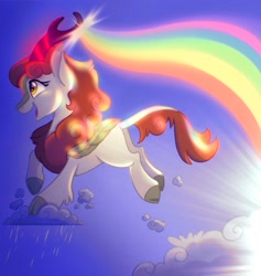 Size: 1583x1668 | Tagged: safe, artist:carouselunique, derpibooru import, autumn blaze, kirin, butt, cloud, februpony, female, plot, rainbow, smiling, solo