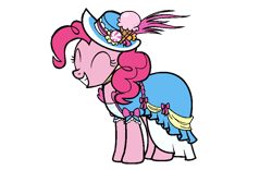 Size: 4000x2500 | Tagged: safe, artist:naturajellyfish, derpibooru import, pinkie pie, earth pony, pony, magical mystery cure, accessories, candies, candy, clothes, coronation dress, dress, eyes closed, female, gritted teeth, hat, ice cream, mare, ribbon, simple background, smiling, solo, transparent background