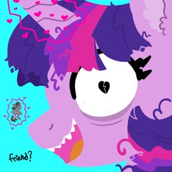 Size: 600x600 | Tagged: safe, artist:pink-pone, derpibooru import, smarty pants, twilight sparkle, unicorn twilight, unicorn, cyan background, glowing, glowing horn, horn, insanity, messy mane, open mouth, simple background, twilight snapple