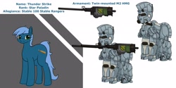 Size: 3787x1897 | Tagged: safe, artist:wyntermoon, derpibooru import, oc, oc:star paladin thunder, earth pony, pony, fallout equestria, armor, bullet, fallout, fallout equestria: falling ashes, female, gun, machine gun, mare, power armor, reference sheet, simple background, solo, weapon