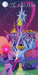 Size: 524x1023 | Tagged: safe, artist:dawnflame, derpibooru import, twilight sparkle, unicorn twilight, pony, unicorn, female, mare, mare in the moon, moon, night, sky, solo, starry night, twilight's castle