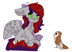 Size: 1591x1145 | Tagged: safe, derpibooru import, oc, oc only, oc:evening prose, bird, owl, pegasus, pony, barn owl, ears, female, floppy ears, freckles, jewelry, mare, necklace, pearl necklace, simple background, solo, transparent background