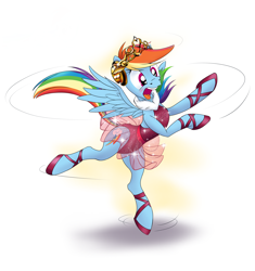 Size: 3846x4096 | Tagged: safe, artist:naivintage, derpibooru import, rainbow dash, pegasus, pony, ballerina, ballet slippers, body control, clothes, dancing, headphones, high res, jewelry, leotard, open mouth, rainbow dash always dresses in style, rainbowrina, solo, tiara, tomboy taming, tutu