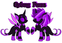 Size: 1700x1200 | Tagged: safe, artist:galeemlightseraphim, derpibooru import, oc, oc only, changeling, robot, changeling oc, duo, purple changeling, raised hoof, raised leg, simple background, transparent background