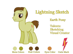 Size: 2160x1620 | Tagged: safe, artist:georgegarza01, derpibooru import, oc, oc only, oc:lightning sketch, cutie mark, raised eyebrow, reference sheet, simple background, solo, transparent background, vector