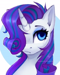 Size: 3276x4096 | Tagged: safe, artist:buvanybu, derpibooru import, rarity, pony, unicorn, alternate hairstyle, female, hair over one eye, looking at you, mare, solo