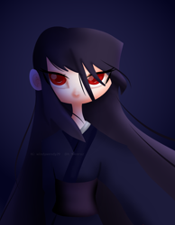 Size: 4277x5500 | Tagged: safe, artist:wenraz, derpibooru exclusive, derpibooru import, oc, oc only, oc:stalker-chan, ghost, human, undead, clothes, female, humanized, humanized oc, kimono (clothing), red eyes, solo