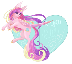 Size: 3354x2974 | Tagged: safe, artist:elektra-gertly, derpibooru import, princess cadance, alicorn, pony, card, chest fluff, female, heart, heart background, looking at you, mare, simple background, smiling, smiling at you, white background