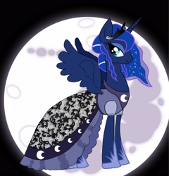 Size: 3000x3122 | Tagged: safe, artist:sarahthefox97, derpibooru import, princess luna, alicorn, pony, clothes, dress, female, moon, solo