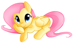 Size: 1600x942 | Tagged: safe, artist:grimtalesreaper, derpibooru import, fluttershy, pegasus, pony, cute, female, hnnng, lying down, mare, shyabetes, simple background, smiling, solo, transparent background, wrong eye color