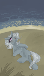 Size: 700x1200 | Tagged: safe, artist:hoorncorn, derpibooru import, trixie, pony, unicorn, female, grass, grass field, looking up, lying down, mare, on back, solo