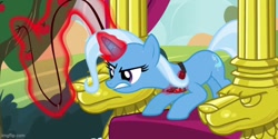 Size: 694x347 | Tagged: safe, derpibooru import, screencap, trixie, pony, unicorn, magic duel, season 3, alicorn amulet, cropped, imgflip, whip