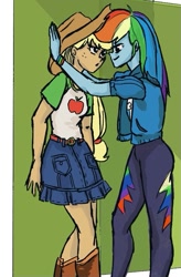 Size: 561x855 | Tagged: safe, artist:laya-21, derpibooru import, applejack, rainbow dash, equestria girls, appledash, female, lesbian, shipping