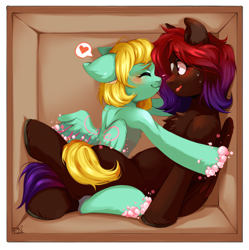 Size: 1920x1928 | Tagged: safe, artist:pledus, derpibooru import, oc, oc only, pegasus, pony, blushing, commission, cute, duo, female, heart, open mouth, pegasus oc, size difference, ych result