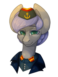 Size: 1500x2000 | Tagged: safe, artist:lazymishel, derpibooru import, oc, oc only, oc:stormy haze, earth pony, pony, fallout equestria, anchor, balefire blues, bust, clothes, female, mare, navy, simple background, solo, transparent background, uniform, uniform hat
