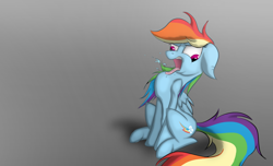 Size: 1600x970 | Tagged: safe, artist:d0ublerainb0wdash, derpibooru import, rainbow dash, drool, ears, floppy ears, solo, tongue, tongue out