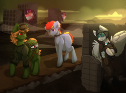 Size: 2700x2000 | Tagged: safe, artist:lazymishel, derpibooru import, pinkie pie, earth pony, pegasus, pony, fallout equestria, ambush, armor, balefire blues, bomb collar, clothes, collar, gun, hearts of iron 4, helmet, imminent death, jacket, leather jacket, male, ministry of morale, rifle, slave, slaver, slavery, soldier, stallion, uniform, weapon