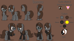 Size: 3600x2027 | Tagged: safe, artist:duskyzombie, derpibooru import, oc, oc:sonata, pony, unicorn, ace attorney, butt, clothes, cute, elements of justice, female, glasses, high res, lawyer, mare, plot, reference sheet, simple background, smug, suit, sweat, sweatdrop, turnabout storm