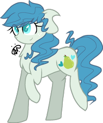 Size: 938x1119 | Tagged: safe, artist:gallantserver, derpibooru import, oc, oc only, oc:candied pear, earth pony, pony, blue mane, blue tail, chest fluff, colored pupils, earth pony oc, female, freckles, full body, hooves, mare, offspring, parent:applejack, parent:double diamond, raised hoof, raised leg, simple background, smiling, solo, tail, transparent background