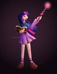 Size: 4277x5500 | Tagged: safe, artist:wenraz, derpibooru import, twilight sparkle, human, absurd resolution, book, cape, cloak, clothes, constellation, cute, female, flats, humanized, magic, magic wand, open mouth, shirt, shoes, skirt, socks, solo, twiabetes, wand