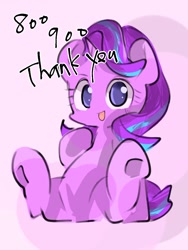 Size: 768x1024 | Tagged: safe, artist:pnpn_721, derpibooru import, starlight glimmer, pony, unicorn, followers, happy, looking at you, open mouth, open smile, pink background, simple background, smiling, smiling at you, thank you