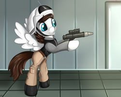 Size: 1280x1028 | Tagged: safe, artist:appleneedle, derpibooru import, oc, oc:viper, pegasus, pony, art, character, clothes, commission, digital, draw, drawing, fanart, gun, paint, painting, rebel trooper, science fiction, ship, star wars, uniform, weapon