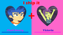 Size: 2000x1125 | Tagged: safe, derpibooru import, flash sentry, victoria, better together, equestria girls, spring breakdown, age difference, female, flashtoria, heart, love, male, meme, shipping, shipping domino, shipping meme, straight