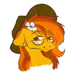 Size: 1899x1873 | Tagged: safe, artist:rover, artist:rrrover, derpibooru import, oc, earth pony, pony, bust, cowboy hat, flower, flower in hair, glasses, hat, portrait, solo