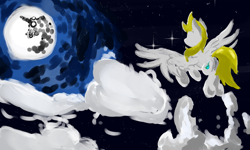 Size: 1667x1000 | Tagged: safe, derpibooru import, oc, pegasus, pony, cloud, moon, night, not derpy, solo, stars