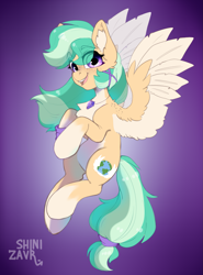 Size: 1509x2036 | Tagged: safe, artist:shini951, derpibooru import, oc, oc only, pegasus, pony, eye clipping through hair, flying, hair over one eye, looking at you, smiling, solo, spread wings, wings